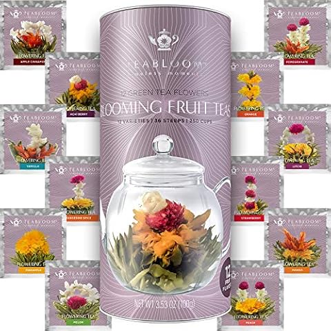 Teabloom Fruit Blooming Teas – 12 Unique Flower Varieties of Tea in 12 Delicious Fruit Flavors – Each Flowering Tea Ball Steeps Up to 3 Times Cover