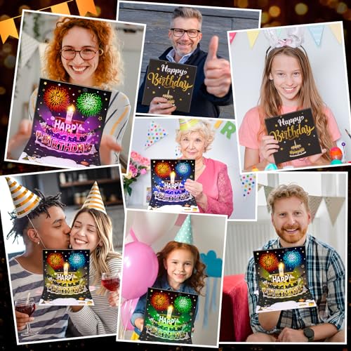 Image of INPHER UPGRADED DIY Age Birthday Cards Fireworks Pop Up Cake Light and Music Black and Gold Happy Birthday Card Gift for Husband, Men, Women, Mom, Grandma