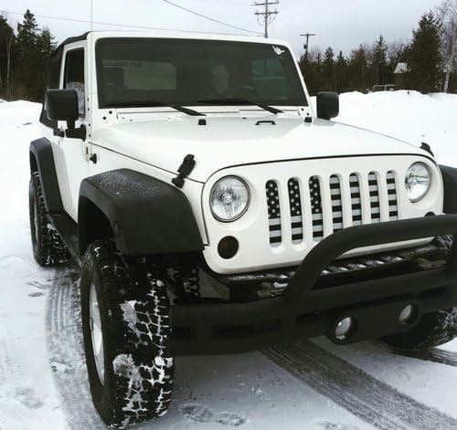u-Box Wrangler Grill Insert Flag Mesh Grille Insert Bug Screen Deflector for 2007-2018 Jeep Wrangler JK & JKU Unlimited - Black & White