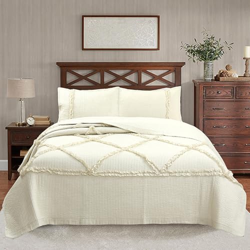 Colcha Acolchada de Lujo de 3 Piezas, Juego de Ropa de Cama Reversible de Microfibra Suave para Decoración de Dormitorio, Colcha Reversible 240x260cm