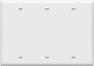 Enerlites 8803-W 3-Gang Blank Wall Plate Cover - Durable Polycarbonate, Heat/Fade Resistant, Gloss White 4.5x6.38"