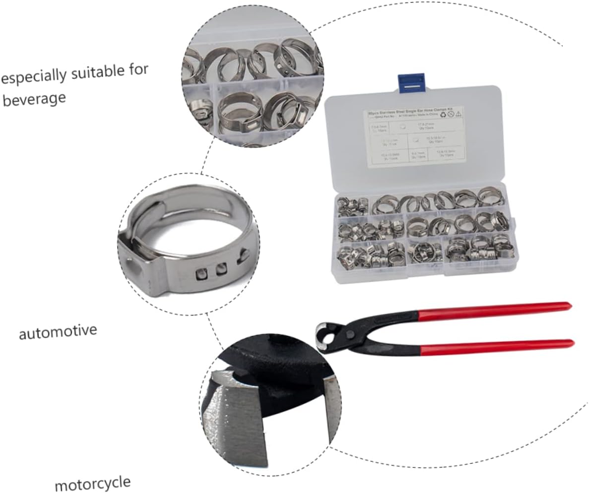 STOBAZA 130pcs Stainless Steel Single Ear Hose Clamp Set Calipers for Pipe and Tube Securing Automotive Industrial and Home Applications