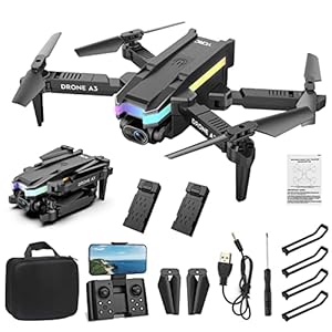 Drones with Camera for Adults 4k HD FPV, Foldable Remote Control Drone, Quadcopter Toys Gifts for Boys Girls with Altitude Hold Headless Mode and Led Flash Bar, One Key Start Speed Adjustment, 3D Flips (2xBattery)