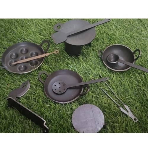 Image of Iron Miniature Kitchen Set for Real Cooking | Mini Choppu Saman Toys for Girls /Boys | Safe Cooking Set for Kids | Vintage Product | 12-Piece Kids Kitchen Set for Girls