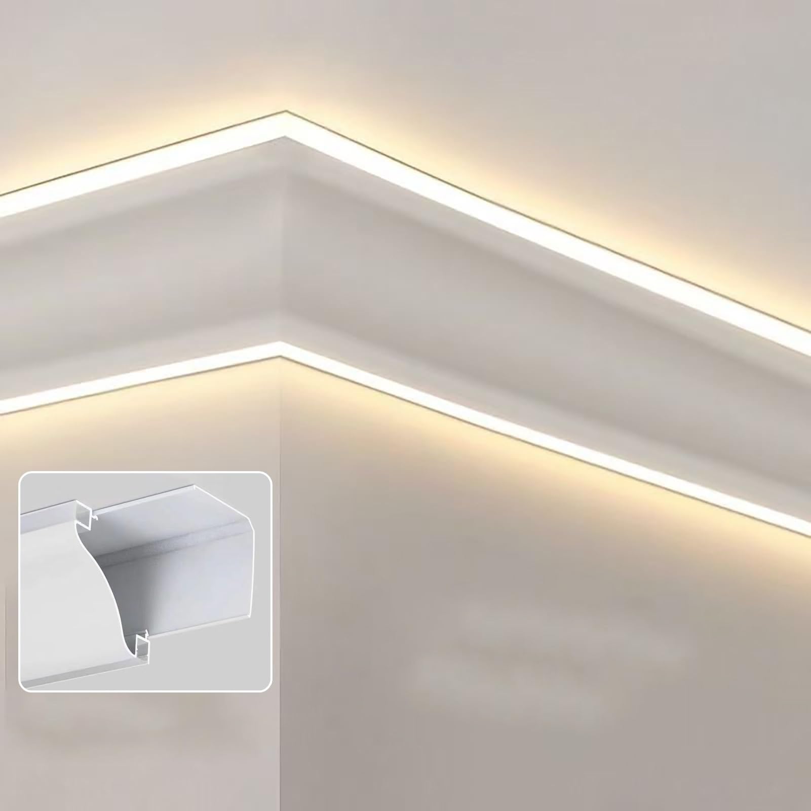 Profilé LED Profilé D'éclairage LED pour Corniche Murale ou Plafond, Rail Diffuseur LED en Aluminium à Double Émission de Lumière, Moulure Lumineuse Linéaire Décorative(7ft(2.1m))