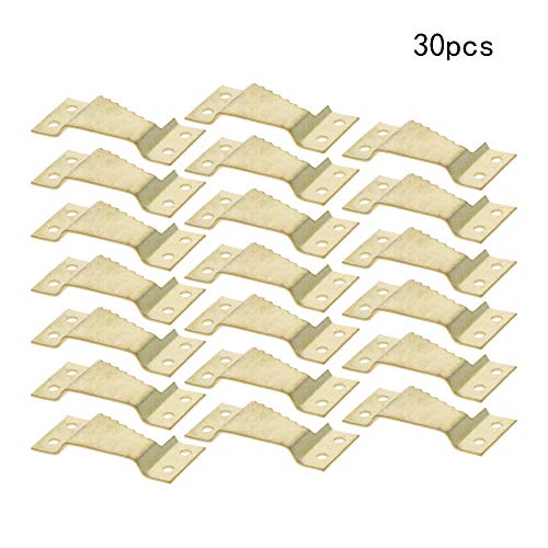 Image of MroMax 30PCS Sawtooth Picture Hangers Iron Picture Hangers 2.05 inch x 0.94 inch 4-Hole Picture Frames Hangers for Hanging Clock Paintings Artwork Picture Frame Hook Photos Gold