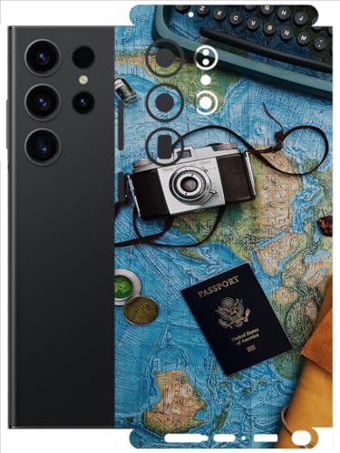 Image of AtOdds - Full Body Back Screen Guard Protector Film - Lamination Wrap Skin Sticker Compatible with Samsung Galaxy S23 Ultra (5G) | Scratchproof Matte Finish (Travel Map)