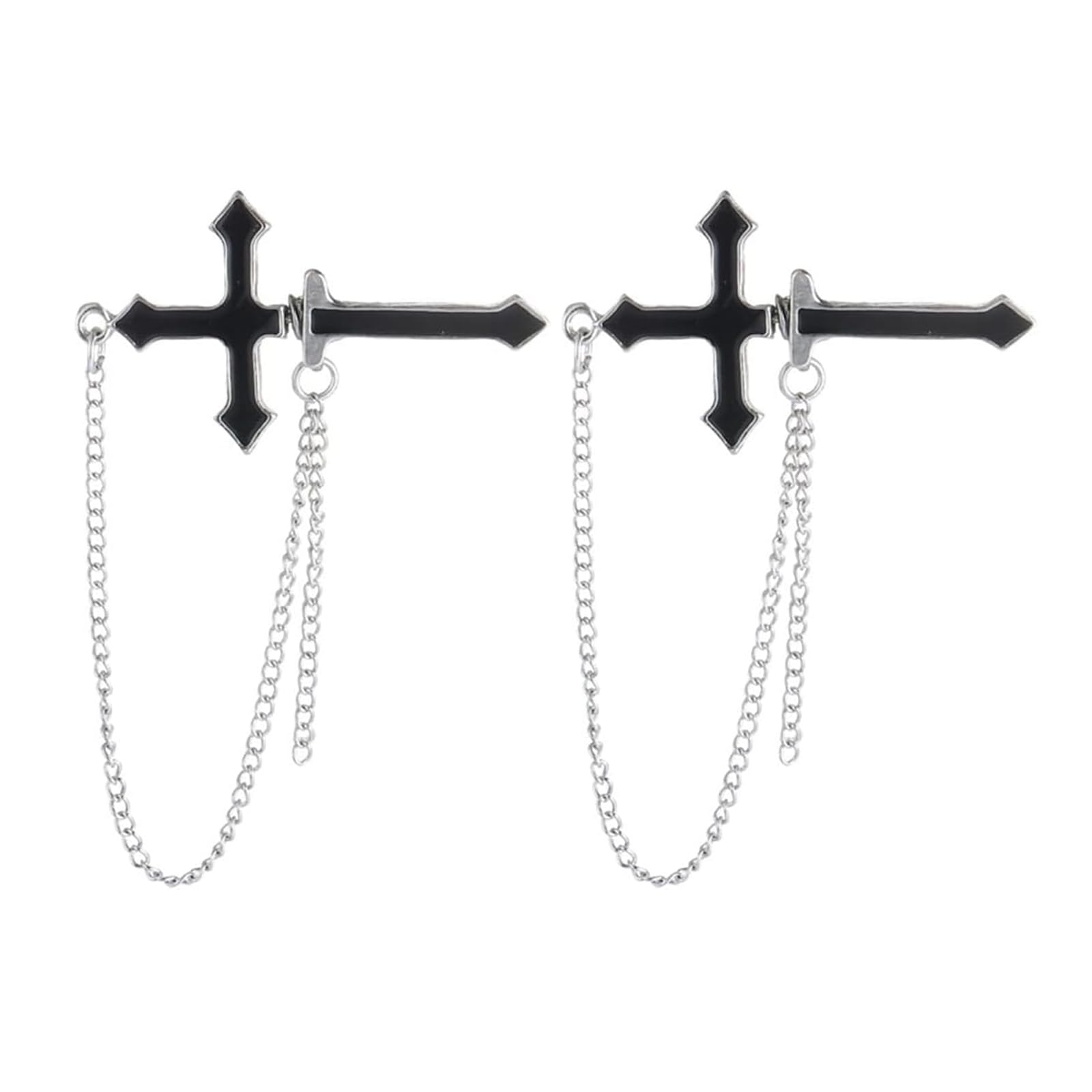 2 Piezas Punk Style Cross Stud Pendientes Moda Negro Escalador Cadena Colgante Colgante, Cadena Espada Vaina Pendientes de Hombres Muchachos Niños