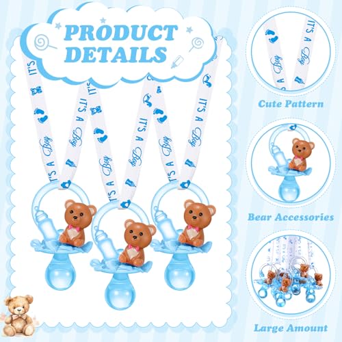 Image of Coume 36 Pcs Baby Shower Pacifiers Necklace Cute Bear Bottle Acrylic Pacifiers Necklaces for Baby Shower Games Guests Gender Reveal Party Favors Prize Decorations DIY (White,Blue,Cool)