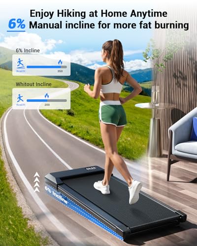 Image of DeerRun Under Desk Walking Pad Treadmill for Home & Office, 6% Manual Incline, 0.6-3.8 MPH Walking Speed, 300 lb Capacity, App & Remote Control