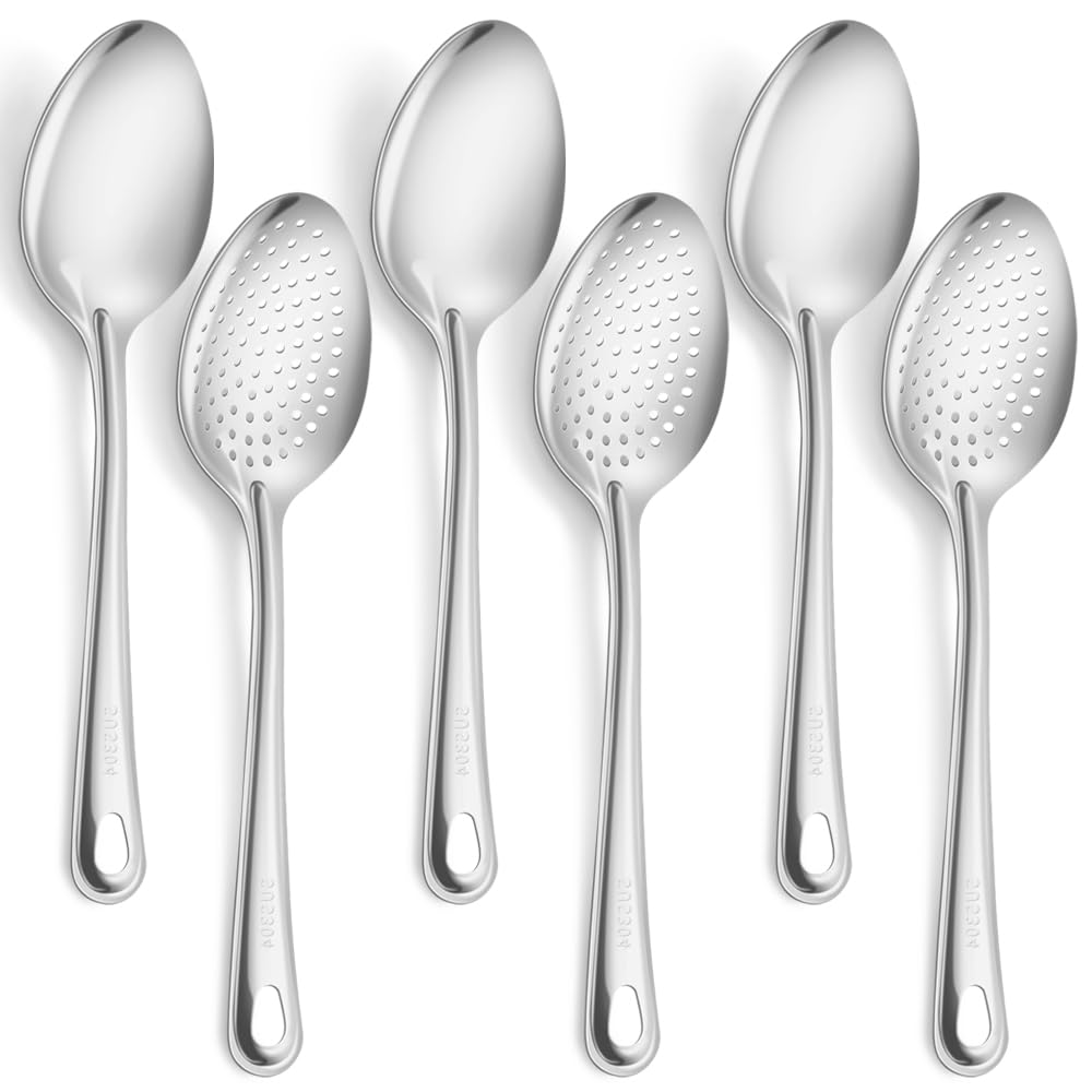 Serving Spoons Set Stainless Steel 6-Piece Serving Slotted Spoons 9.8inch Serving Set Dishwasher Safe