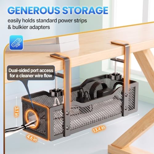 Image of Cable Management Tray for Desk with Mobile Stand | Under Desk Cable Organizer and Cable Manager for Table | Home & Office Cable Management Solution (Black)