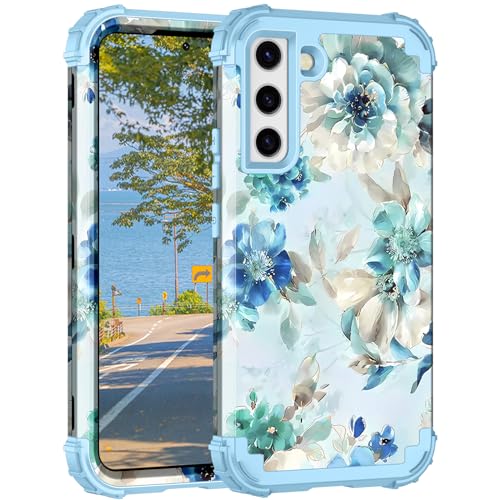 LONTECT for Galaxy S22 Plus Case Shockproof 3 in 1Heavy Duty Rugged Hybrid Sturdy High Impact Protective Cover Case for Samsung Galaxy S22 Plus/S22+ 5G 6.6 2022,Marble/Dark Blue