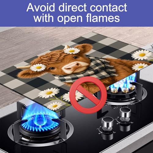 Image of HOMETITUTE Highland Cow Stove Top Covers for Electric Stove 28x20 Inches Heat Resistant Spring Glass Cooktop Protector Pad Decorative Stovetop Cover Dish Drying Mats for Kitchen Coffee Bar Decor