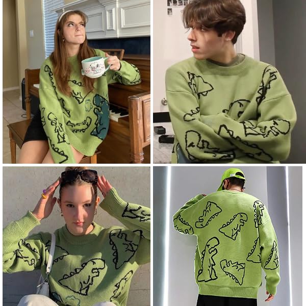 Aelfric Eden Dinosaur Cartoon Pattern Knit Sweater Oversized Graphic Sweaters Long Sleeve Casual Unisex Pullover3