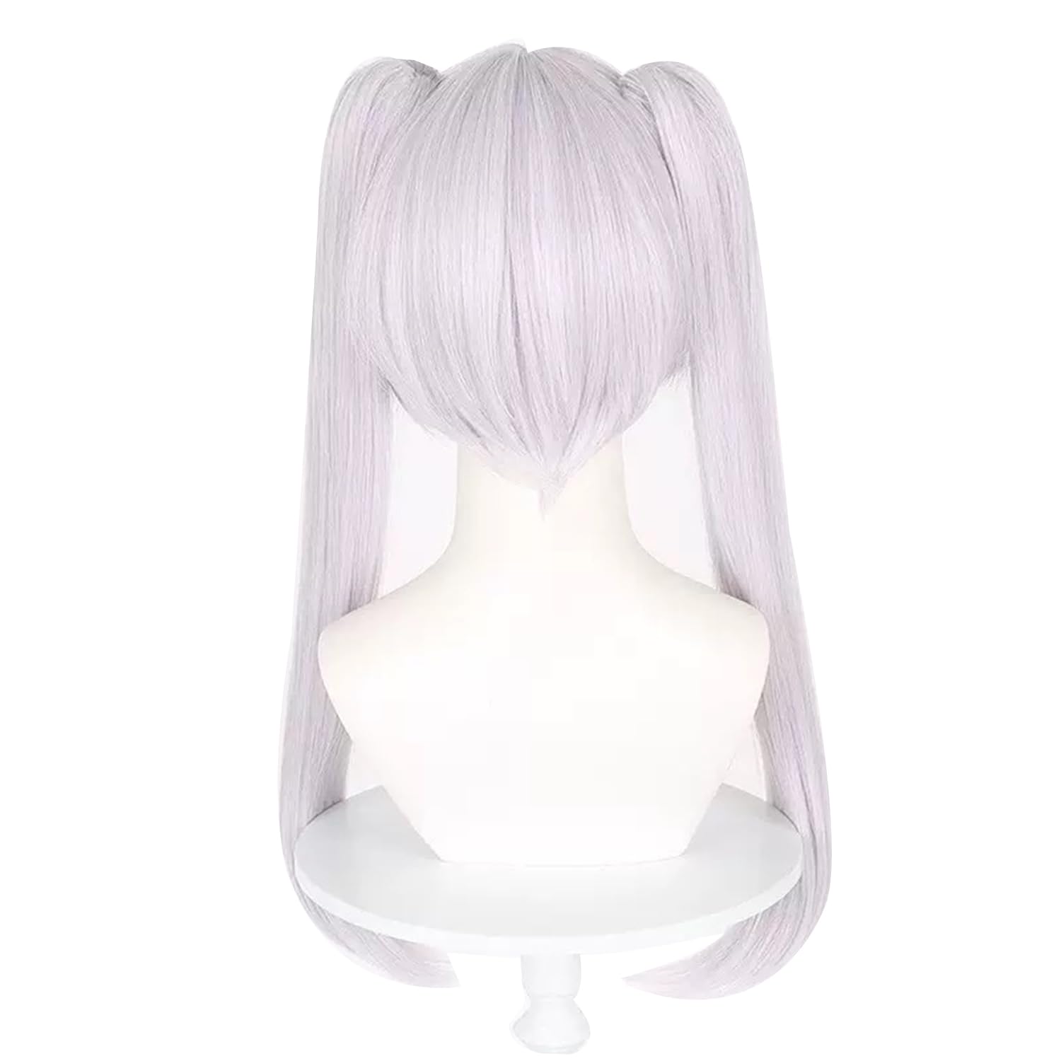 Anime Frieren Cosplay Perücke für Sousou no Frieren, lange silberweiße Haarperücken mit 2 abnehmbaren Pferdeschwänzen für Frauen und Mädchen