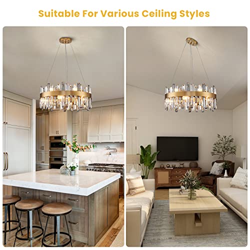 Siljoy Modern Crystal Chandeliers, 12 Lights Brass Gold Raindrop Crystal Chandelier Lighting, Adjustable Hanging Pendant Light Fixture For Dining Room Living Room Kitchen Island D23.6'' #TOP5