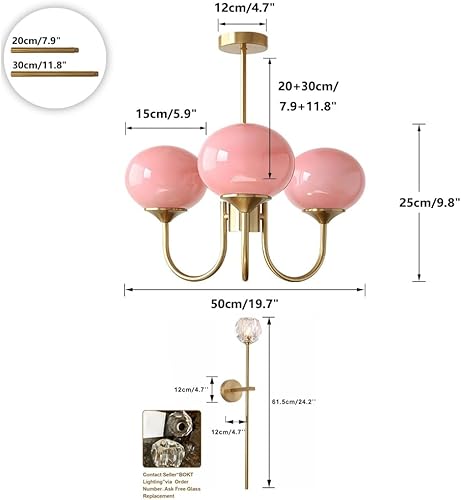 Miniatura 2 de BOKT Moderno candelabro Sputnik de globo de 3 luces de mediados de siglo, moderno aplique de pared de cristal dorado, juego de dos lámparas de pared