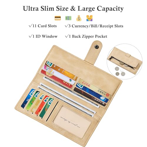 Slim RFID Blocking Genuine Leather Wallet for Women Bifold Long Credit Card Holder Clutch (Black)2