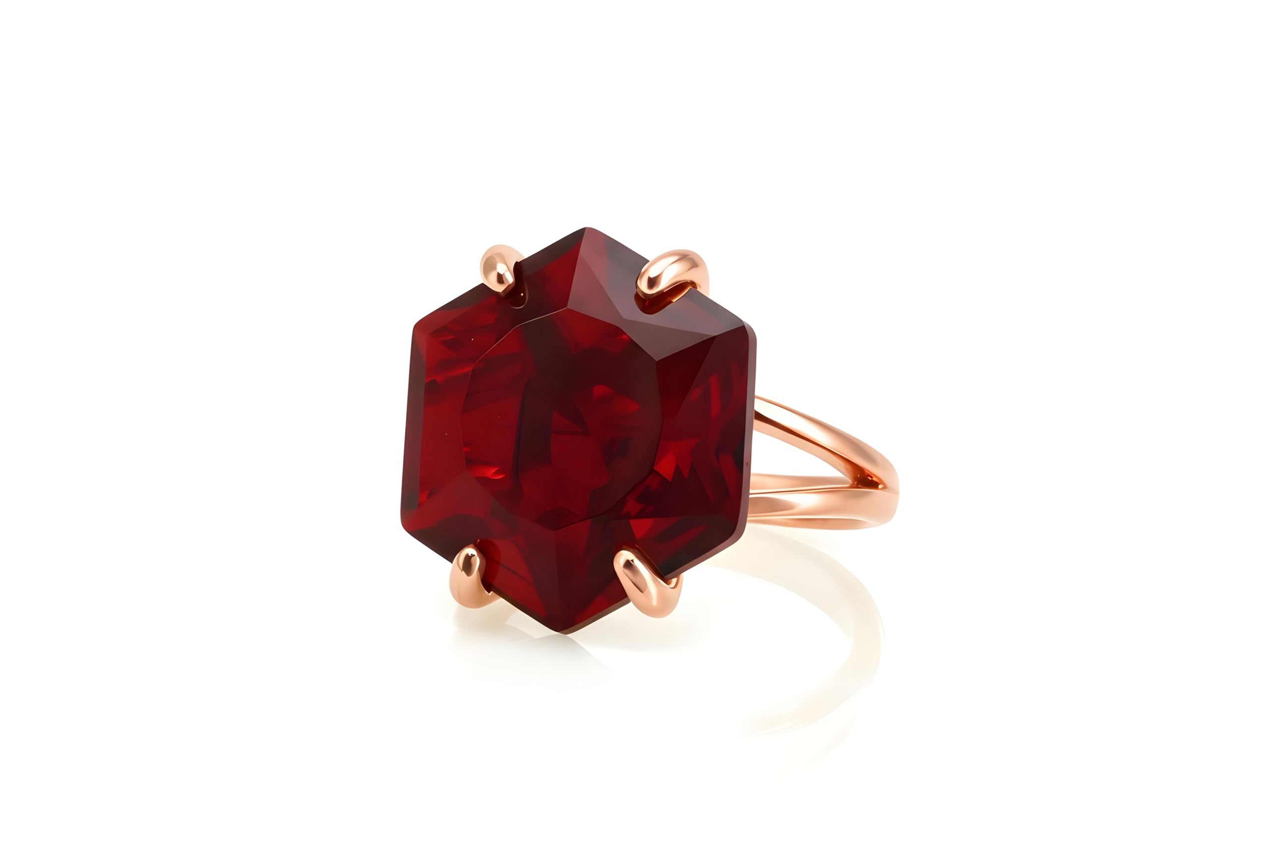 Vibrante Anillo de Granate en Oro - Anillo de Piedra Roja Personalizado - Anillo Geométrico de Moda, Anillo Vintage, Anillos de Piedra de Nacimiento, Anillo de Regalo para Mujeres - Personalizable