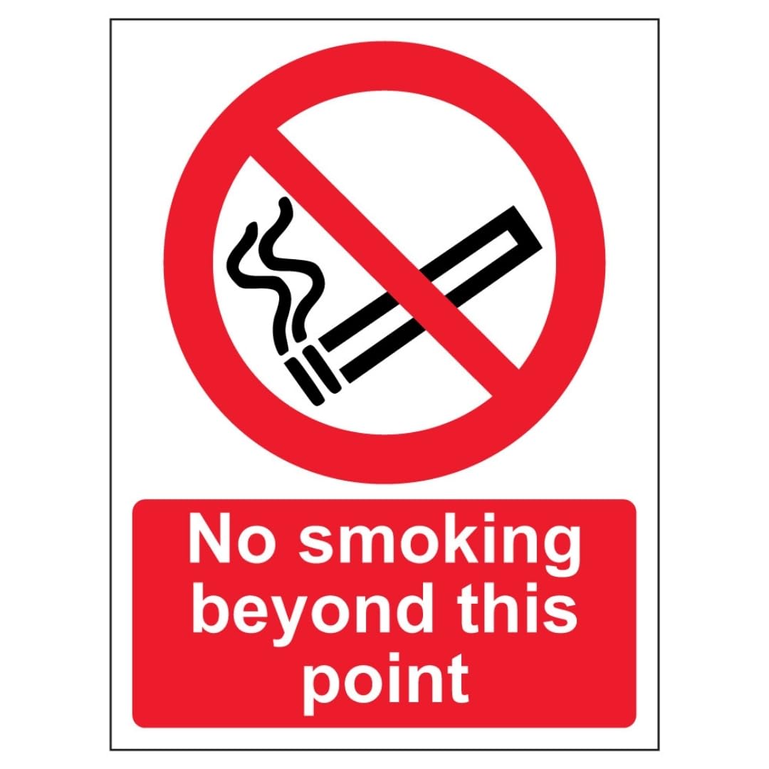 V Safety No Smoking Beyond This Point 200 x 300mm - 2mm Rigid Plastic Safety Sign