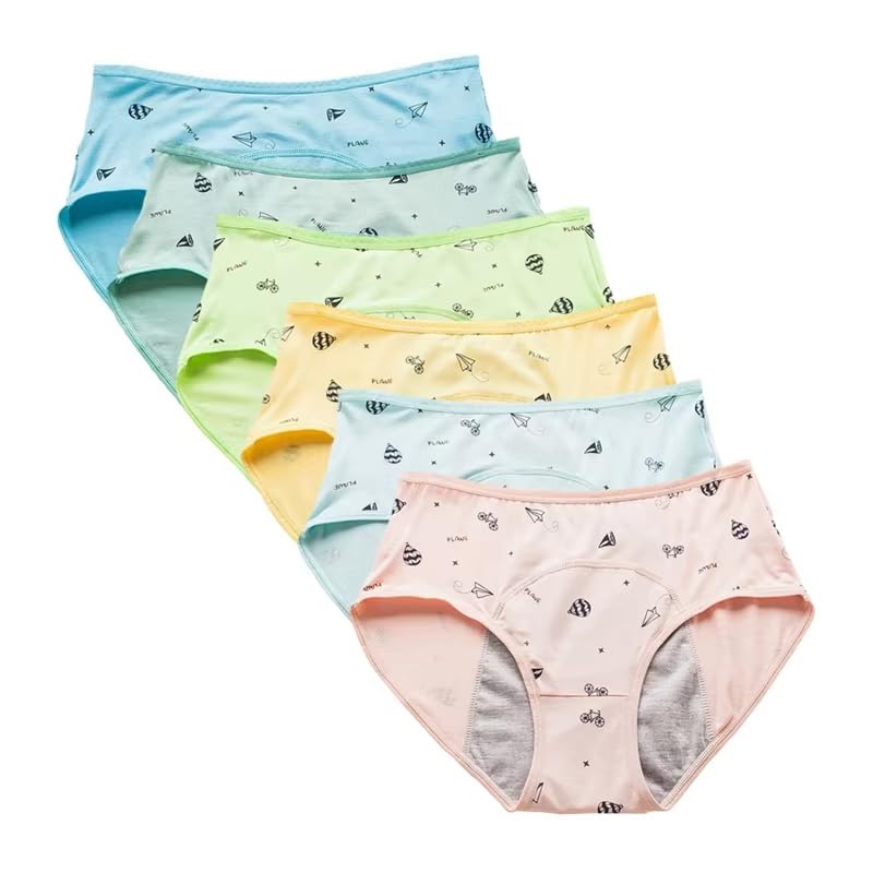Braguitas de Cintura Baja para El Período Kit de Inicio para Adolescentes Bragas Absorbentes con Flujo Abundante Bragas a Prueba de Fugas Ropa Interior Estilo Hipster 6 Piezas Multicolor M