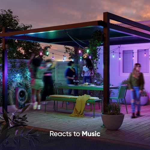 Image of Nanoleaf Essentials Matter Smart Multicolor Outdoor String Lights Smarter Kit with Addressable RGBICW LED Bulbs, White and Color-Changing, Wi-Fi + Bluetooth, IP 65 Water Resistant (98ft, 40 Bulbs)