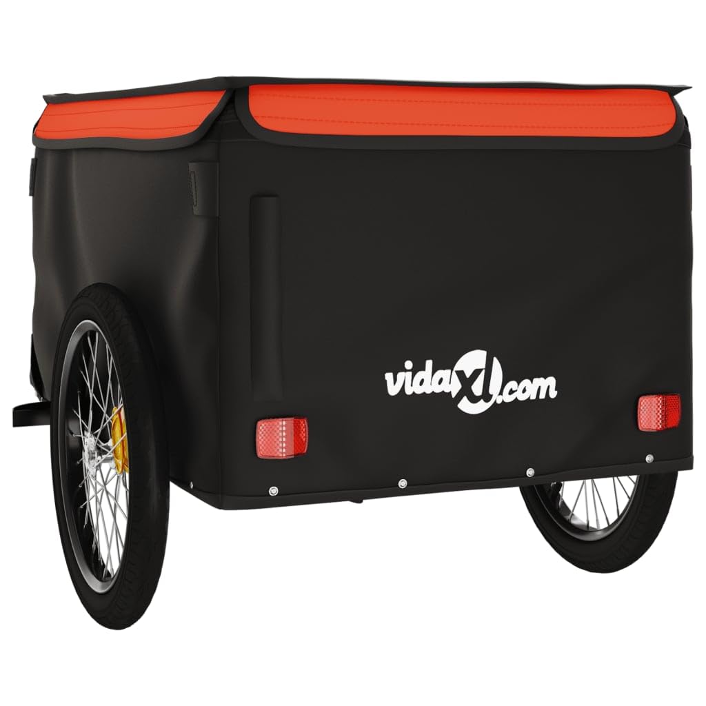 Remolque de Carga para Bicicleta Hierro Negro y Naranja 45 kg Bicicleta Plegable Adulto Remolque Bicicleta