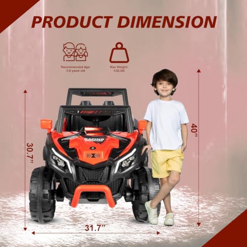 Image of Norman Jr Battery Operated 2x4 | Jeep Toy Kids Car with Remote+Steering+RGB Light+Mp3 USB Music | Rechargeable Car for Kids to Drive 3 to 12 Years | Large (Drifter) Ruby Red