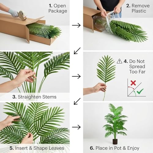 Image of Artificial Areca Palm Plant with Black Pot - 145 cm Tall Faux Tropical Decorative Plant with 35 Leaves for Home, Office & Living Room Decor