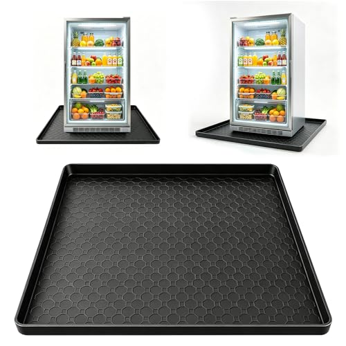 Fridge Mats with Raised Edge 19.7 x 19.7 Washer and Dryer Top Protector Mat Washing Machine Drain Pan Silicone Mat Non-Slip Under Sink Mat Washer Drip Tray for Refrigerator Laundry Black