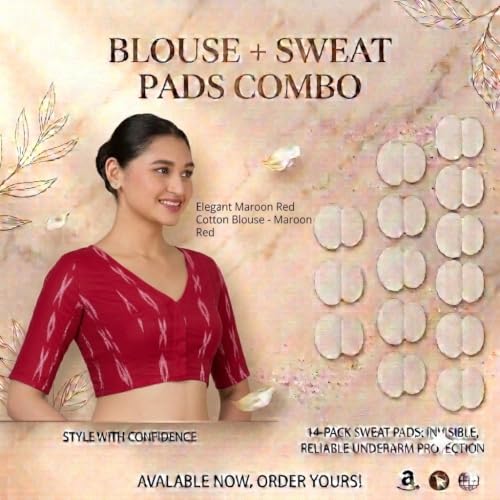Image of Studio Shringaar Women Cotton Ikat Stretchable (Smocked) Readymade Elbow Length Sleeve Saree Blouse