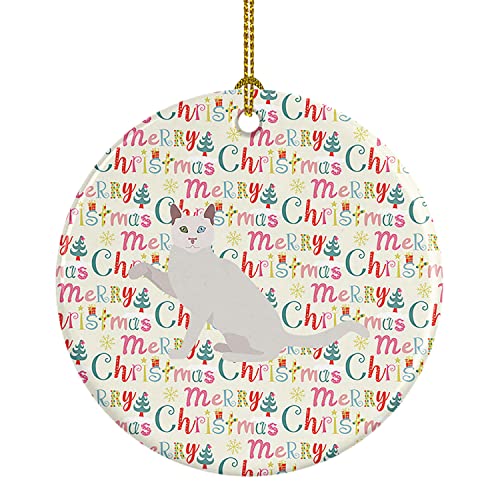 Caroline's Treasures Khao Manee Cat Christmas Ceramic Ornament Christmas Tree Hanging Decorations for Home Christmas Holiday, Party, Gift, 3 in, Multicolor