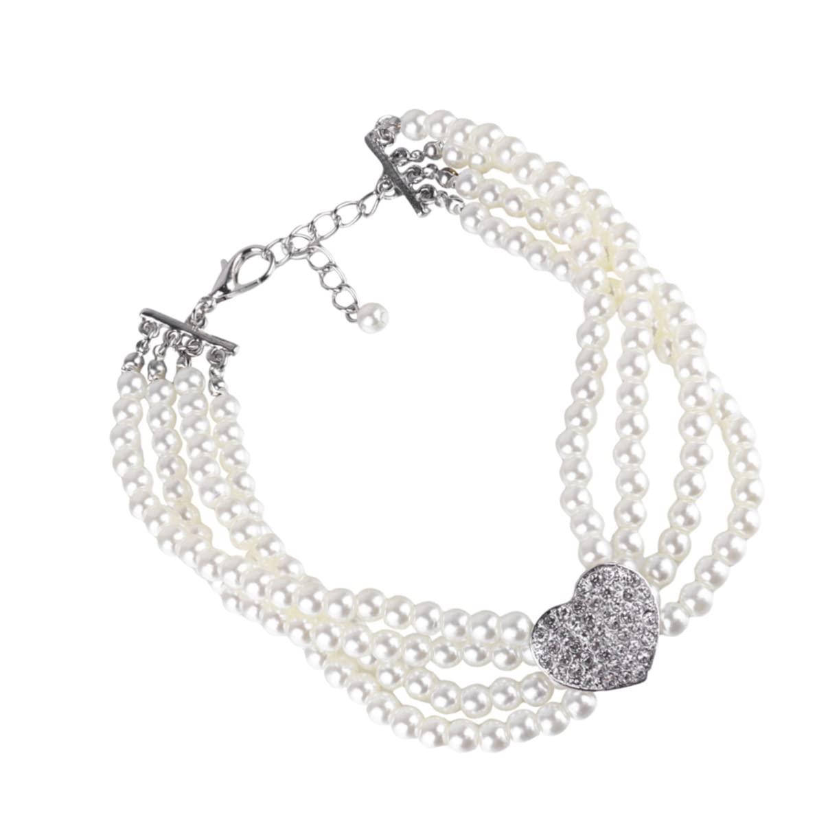 CIYODO Pet Four Row Pearl Heart Necklace Dog Jewelry Multi Strand Pearl Pendant Necklace Birthday Present