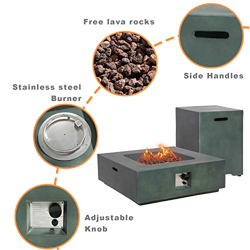 COSIEST-2-Piece-Outdoor-Propane-Fire-Pit-Table-Set-w-Tank-Celadon-Faux-Stone-35-inch-Square-Fire-Table-w-50000-BTU-Stainless-Steel-Burner-w-Metal-Lid-20lb-Hideway-Tank-for-Garden-Porch