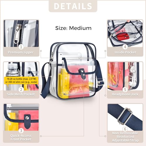 Image of SPODEARS Clear Crossbody Bag for Stadium, Concert, Festival & More - Adjustable Shoulder Strap & Bottle Holder