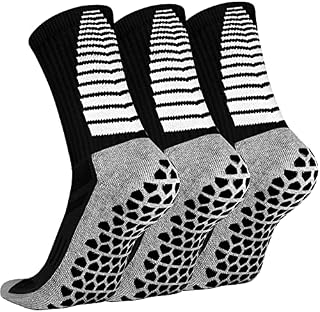 VOBUKE Grip Socks Football, 3 Pairs Anti Slip Football Sport Socks Winter Thermal Soccer Socks Cushioned Cotton Anti Blister Socks with Rubber Pads, Non Slip Running Hockey Socks Men Women 5 to 12