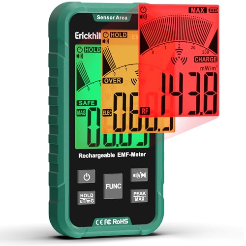 ERICKHILL EMF Detector, 3‑in‑1 Portable EMF Meter and Radiation Detector for RF, EF, MF, & WiFi Signal– EMF Reader with 3-Color Sound‑Light Al