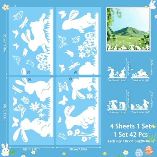 Slothbyte Fensterbilder Ostern mit Hasen und Schmetterlingen, Ostern Deko Wiederverwendbare Fensteraufkleber für Glas – Frühlingsdeko für Kinderzimmer, Wohnzimmer und Zuhause