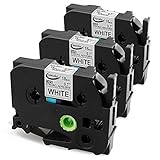 Anycolor 3 Pack 18mm Extra Strength P-touch Label Tape Compatible Brother TZeS241 TZe-S241 Black on White Tape (3/4