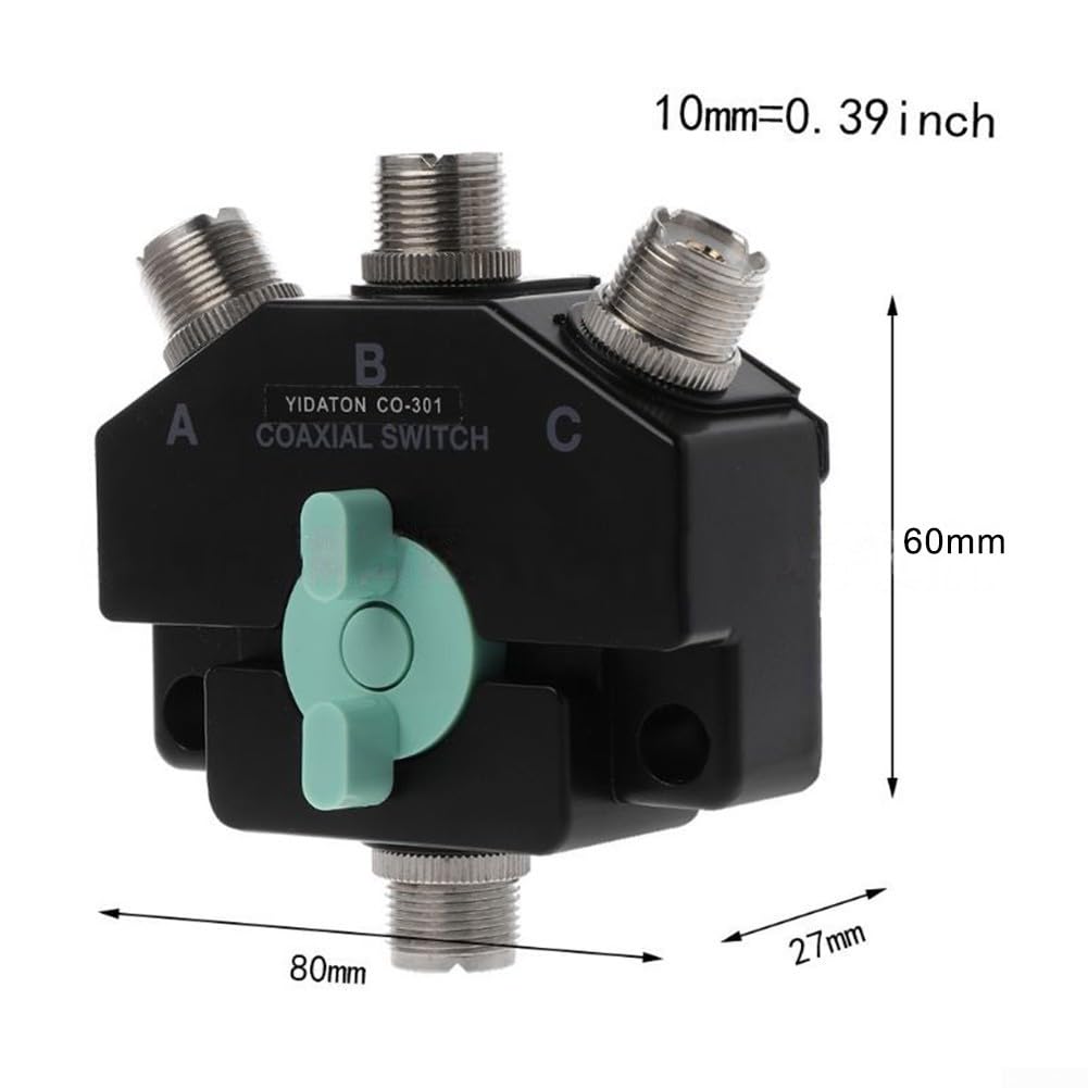 CX310 CO-301 - Commutatore coassiale per antenna a 3 vie DC-800MHz in lega di zinco a bassa perdita ad alto isolamento per sistemi a banda larga a onde corte ripetitori mobili, 84 x 95 mm, nero