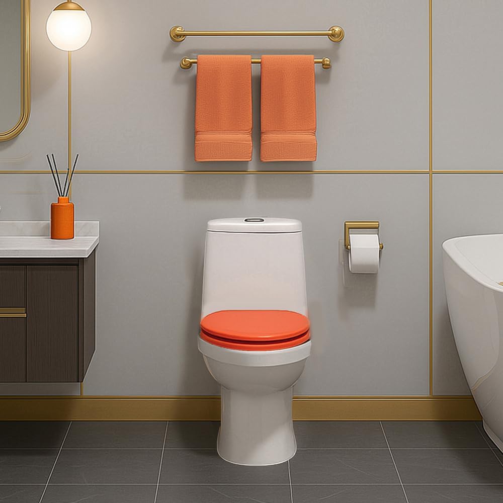 Toilet Seat, Slow Close, Soft Touch, Ultra-Smooth Matte Finish (No Orange-Peel Texture), Premium Moulded Wood, Quick Release, PIKLiDS (Orange, Round)