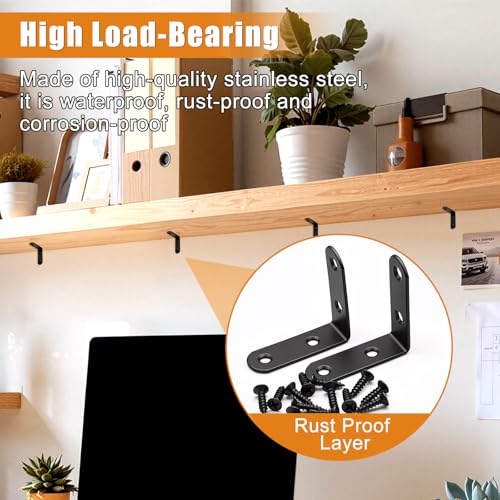 Image of mankk 90PCS L Corner Brackets Black Mending Plates Metal Bracket Stainless Steel Flat Brace Brackets Fixed Connecting Plate for Wood Repair Fixing
