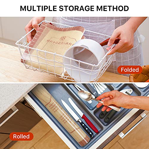 Image of Silicone Baking Mat Kit, DANIA&DEAN Food Grade Silicone Baking Mats set of 2, Rolling Pin, Dough Scraper, Oil brush, Cookie Cutters set of 2, for Cookie, Macaroon, Pizza, Pastry (Red Brown)