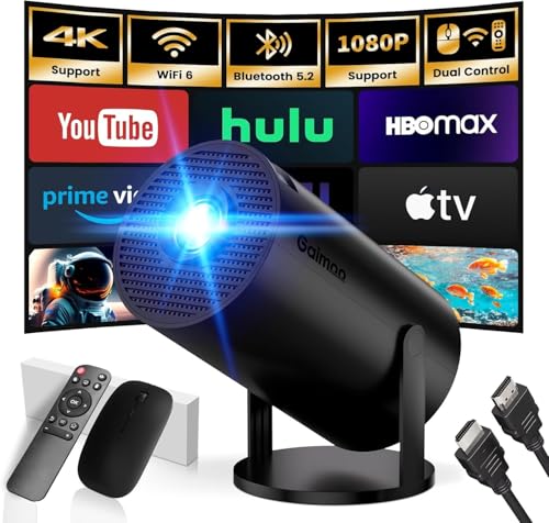 Image of Mini Projector with WiFi and Bluetooth Built-in Apps Smart Projector Support 4K 1080P FHD 180° Adjustable Auto Keystone Compatibile with HDMI/TV Stick/Memory Stick/Laptop, Black