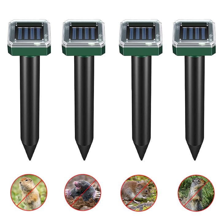 Hojalis Maulwurf Vertreiber, 4 Stück Solar Mäuseschreck, Mole Repellent, Maulwurfschreck Solar, Ultraschall Maulwurfschreck für Vertreiben Wühlmäuse, Maulwürfe Vertreibens, Erdhörnchen, Schläger