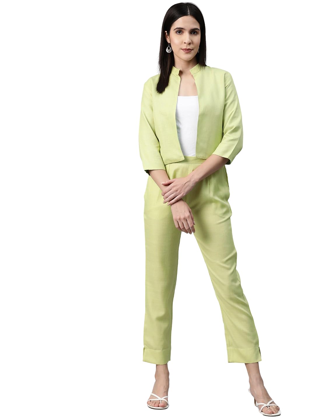 cottinfab Women Solid Green Coat and Trouser Co-Ord Set-picture-38