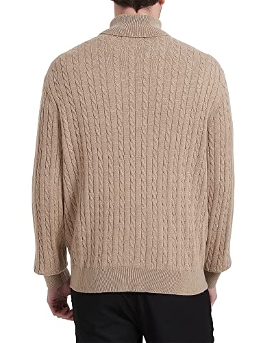 Kallspin Men's Turtle Neck Pullover Wool Blend Lightweight Cable-Knit Pullover Sweater3