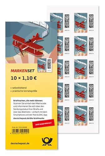 10 Briefmarken Deutsche Post 1,10 EUR Kompaktbrief inkl. 10 Umschläge DIN LANG (Luftpost)