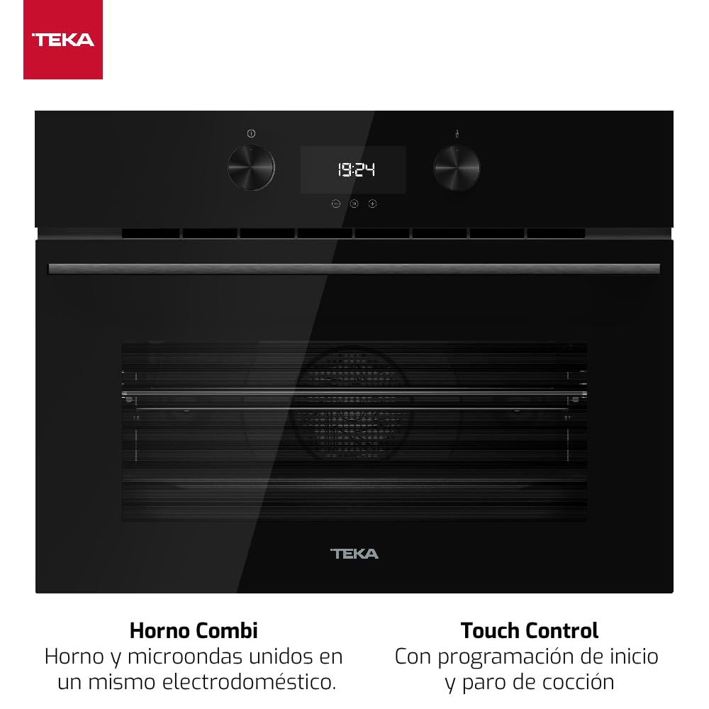Teka Horno Compacto 45 cm, Horno + Microondas, Sistema de Limpieza HydroClean ECO, Multifunción SurroundTemp, 11 Funciones de Cocinado, Touch Control, 3 Cristales, Color Negro, HLC 8440 C